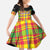 Saint Lucia Parrot Kid Short Sleeve Dress with Madras Pattern and Cultural Black Motif Design - Wonder Print Shop
