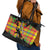 Saint Lucia Parrot Leather Tote Bag with Madras Pattern and Cultural Black Motif Design - Wonder Print Shop