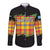 Saint Lucia Parrot Long Sleeve Button Shirt with Madras Pattern and Cultural Black Motif Design - Wonder Print Shop
