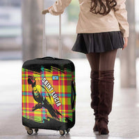 Saint Lucia Parrot Luggage Cover with Madras Pattern and Cultural Black Motif Design - Wonder Print Shop