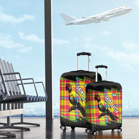 Saint Lucia Parrot Luggage Cover with Madras Pattern and Cultural Black Motif Design - Wonder Print Shop