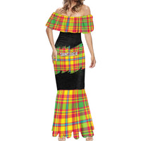 Saint Lucia Parrot Mermaid Dress with Madras Pattern and Cultural Black Motif Design - Wonder Print Shop