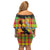 Saint Lucia Parrot Off Shoulder Short Dress with Madras Pattern and Cultural Black Motif Design - Wonder Print Shop