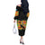 Saint Lucia Parrot Off The Shoulder Long Sleeve Dress with Madras Pattern and Cultural Black Motif Design - Wonder Print Shop