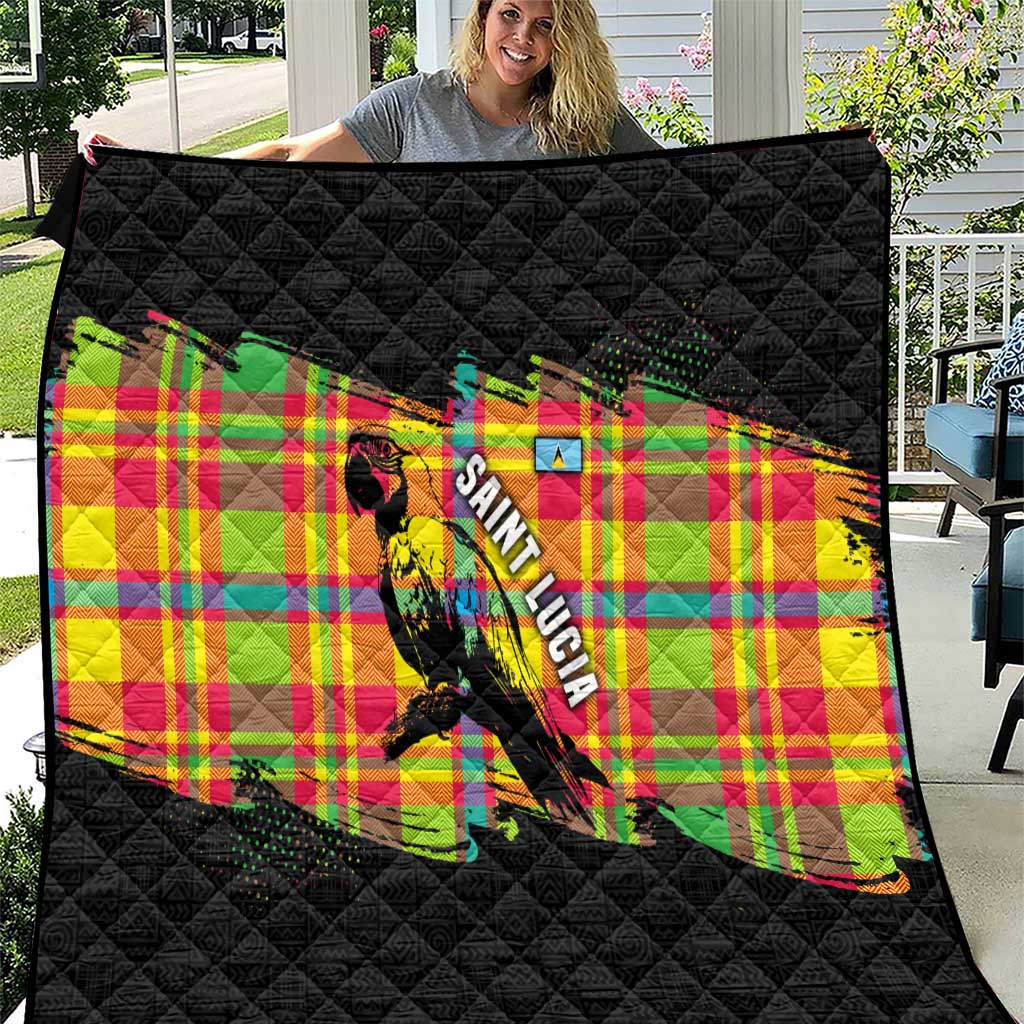 Saint Lucia Parrot Quilt with Madras Pattern and Cultural Black Motif Design - Wonder Print Shop