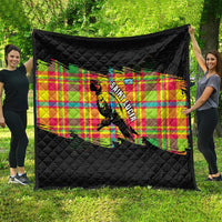 Saint Lucia Parrot Quilt with Madras Pattern and Cultural Black Motif Design - Wonder Print Shop