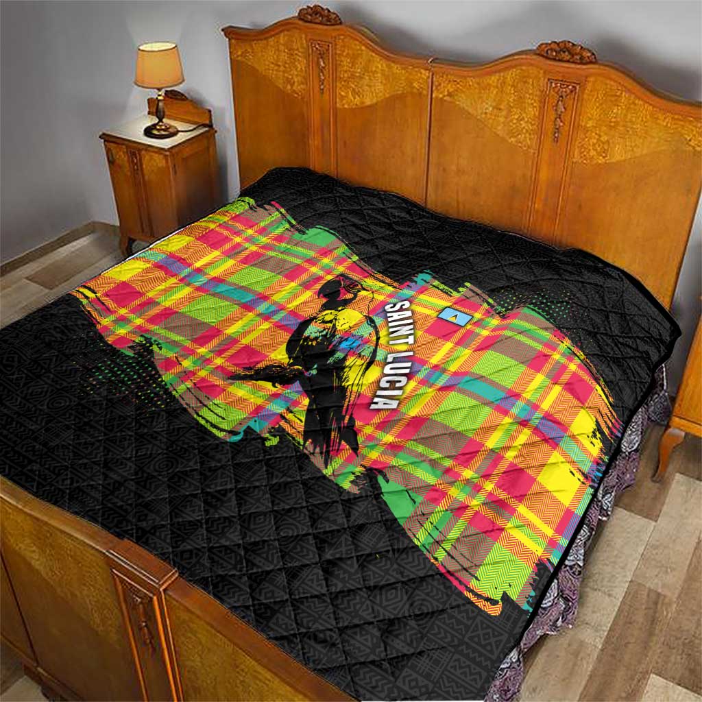 Saint Lucia Parrot Quilt with Madras Pattern and Cultural Black Motif Design - Wonder Print Shop