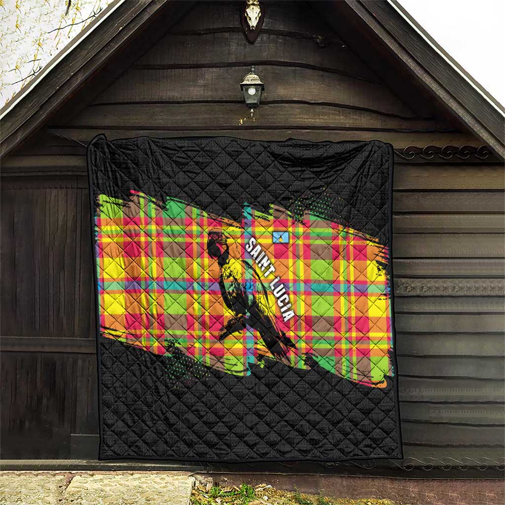 Saint Lucia Parrot Quilt with Madras Pattern and Cultural Black Motif Design - Wonder Print Shop