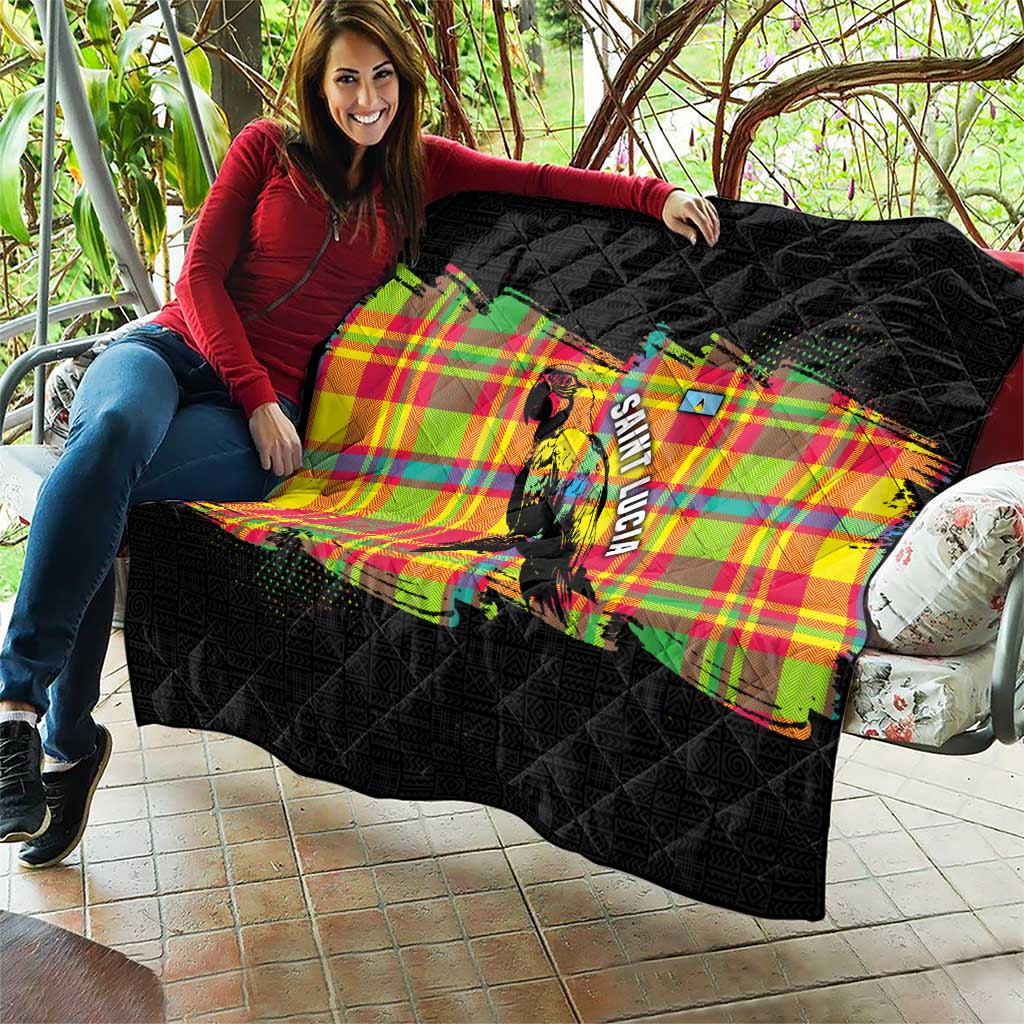 Saint Lucia Parrot Quilt with Madras Pattern and Cultural Black Motif Design - Wonder Print Shop