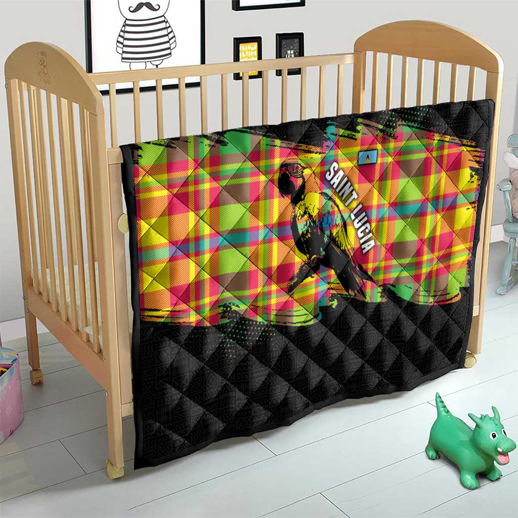 Saint Lucia Parrot Quilt with Madras Pattern and Cultural Black Motif Design - Wonder Print Shop