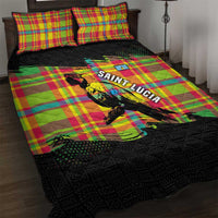 Saint Lucia Parrot Quilt Bed Set with Madras Pattern and Cultural Black Motif Design - Wonder Print Shop