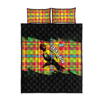 Saint Lucia Parrot Quilt Bed Set with Madras Pattern and Cultural Black Motif Design - Wonder Print Shop