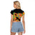 Saint Lucia Parrot Raglan Cropped T Shirt with Madras Pattern and Cultural Black Motif Design - Wonder Print Shop