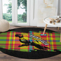 Saint Lucia Parrot Round Carpet with Madras Pattern and Cultural Black Motif Design - Wonder Print Shop