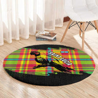 Saint Lucia Parrot Round Carpet with Madras Pattern and Cultural Black Motif Design - Wonder Print Shop