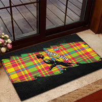 Saint Lucia Parrot Rubber Doormat with Madras Pattern and Cultural Black Motif Design - Wonder Print Shop