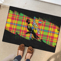 Saint Lucia Parrot Rubber Doormat with Madras Pattern and Cultural Black Motif Design - Wonder Print Shop