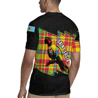 Saint Lucia Parrot Rugby Jersey with Madras Pattern and Cultural Black Motif Design - Wonder Print Shop