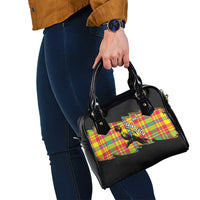 Saint Lucia Parrot Shoulder Handbag with Madras Pattern and Cultural Black Motif Design - Wonder Print Shop