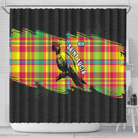 Saint Lucia Parrot Shower Curtain with Madras Pattern and Cultural Black Motif Design - Wonder Print Shop