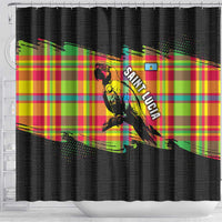 Saint Lucia Parrot Shower Curtain with Madras Pattern and Cultural Black Motif Design - Wonder Print Shop
