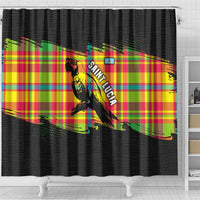 Saint Lucia Parrot Shower Curtain with Madras Pattern and Cultural Black Motif Design - Wonder Print Shop