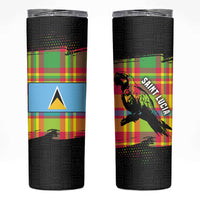 Saint Lucia Parrot Skinny Tumbler with Madras Pattern and Cultural Black Motif Design - Wonder Print Shop