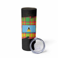 Saint Lucia Parrot Skinny Tumbler with Madras Pattern and Cultural Black Motif Design - Wonder Print Shop
