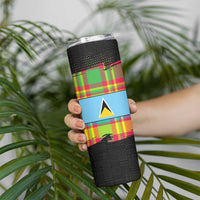 Saint Lucia Parrot Skinny Tumbler with Madras Pattern and Cultural Black Motif Design - Wonder Print Shop