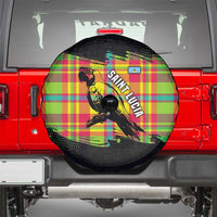 Saint Lucia Parrot Spare Tire Cover with Madras Pattern and Cultural Black Motif Design - Wonder Print Shop