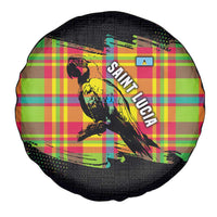 Saint Lucia Parrot Spare Tire Cover with Madras Pattern and Cultural Black Motif Design - Wonder Print Shop