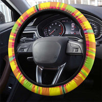 Saint Lucia Parrot Steering Wheel Cover with Madras Pattern and Cultural Black Motif Design - Wonder Print Shop