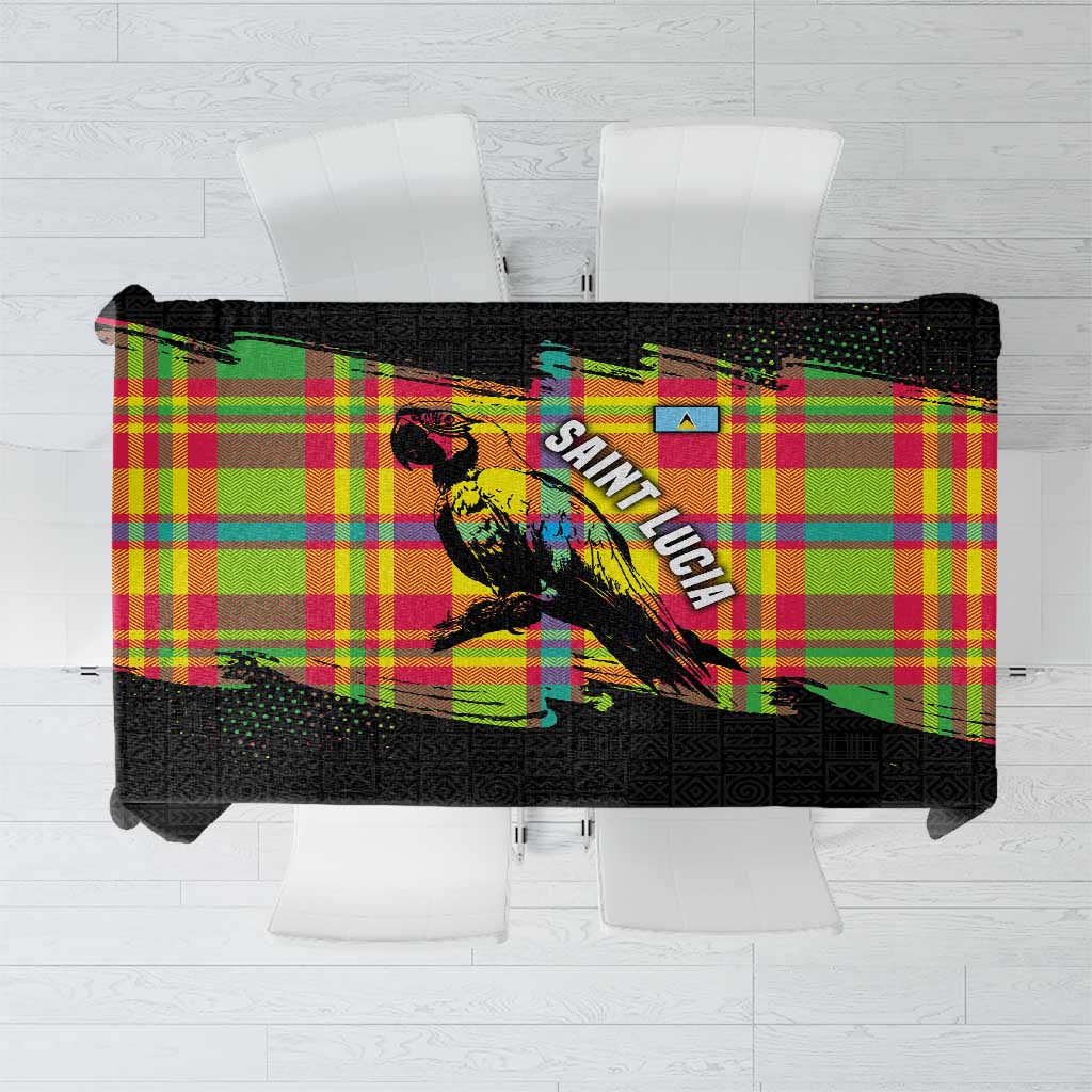 Saint Lucia Parrot Tablecloth with Madras Pattern and Cultural Black Motif Design - Wonder Print Shop
