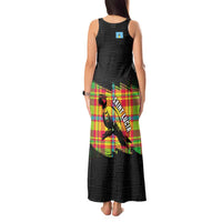 Saint Lucia Parrot Tank Maxi Dress with Madras Pattern and Cultural Black Motif Design - Wonder Print Shop