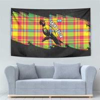 Saint Lucia Parrot Tapestry with Madras Pattern and Cultural Black Motif Design - Wonder Print Shop