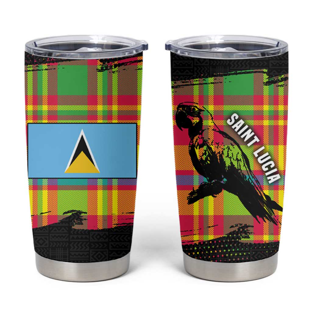 Saint Lucia Parrot Tumbler Cup with Madras Pattern and Cultural Black Motif Design - Wonder Print Shop