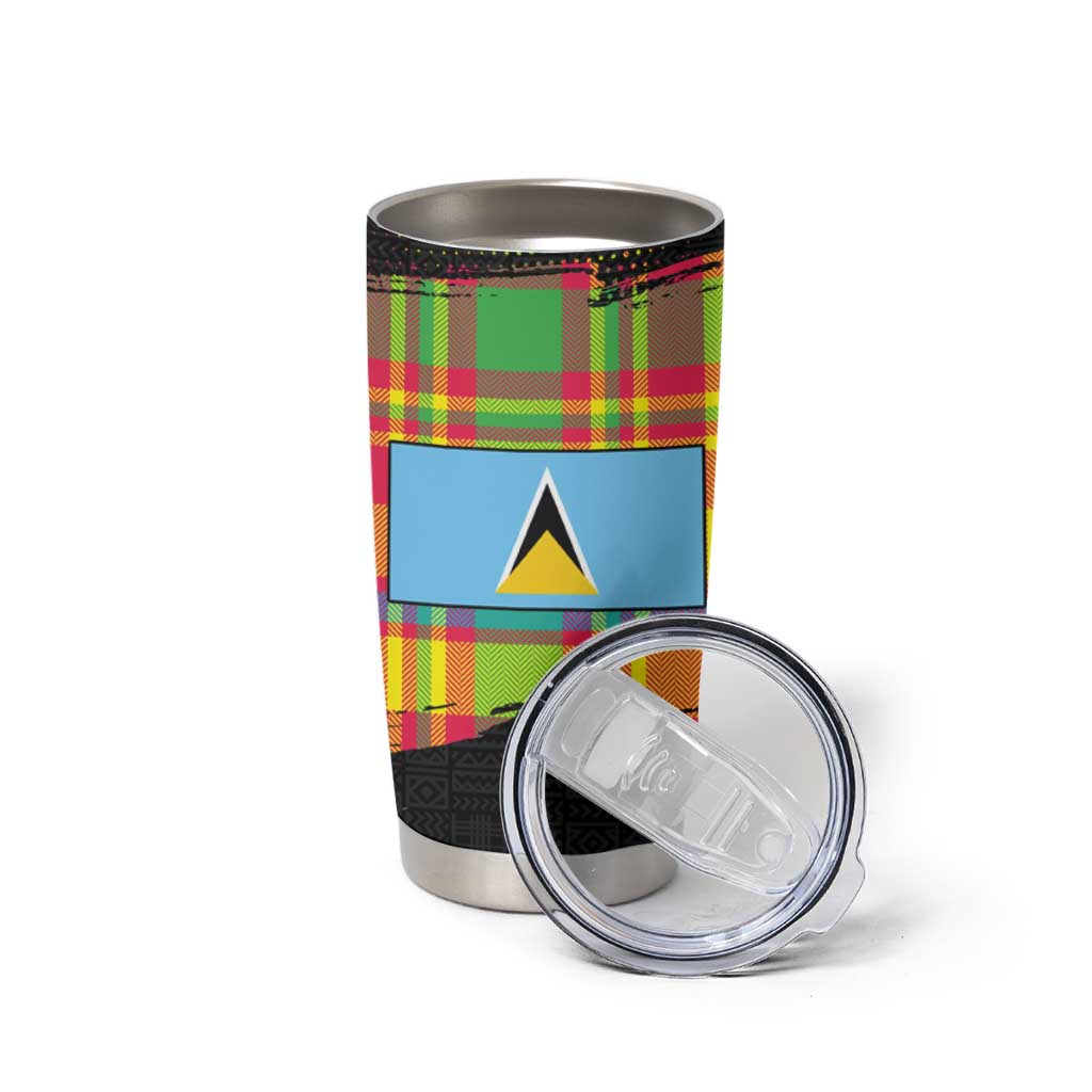 Saint Lucia Parrot Tumbler Cup with Madras Pattern and Cultural Black Motif Design - Wonder Print Shop