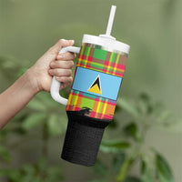 Saint Lucia Parrot Tumbler With Handle with Madras Pattern and Cultural Black Motif Design - Wonder Print Shop