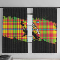 Saint Lucia Parrot Window Curtain with Madras Pattern and Cultural Black Motif Design - Wonder Print Shop