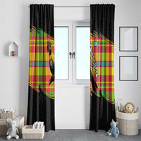 Saint Lucia Parrot Window Curtain with Madras Pattern and Cultural Black Motif Design - Wonder Print Shop