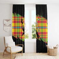 Saint Lucia Parrot Window Curtain with Madras Pattern and Cultural Black Motif Design - Wonder Print Shop