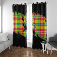 Saint Lucia Parrot Window Curtain with Madras Pattern and Cultural Black Motif Design - Wonder Print Shop