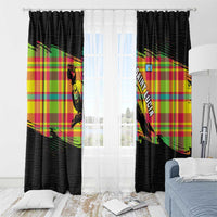 Saint Lucia Parrot Window Curtain with Madras Pattern and Cultural Black Motif Design - Wonder Print Shop