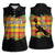 Saint Lucia Parrot Women Sleeveless Polo Shirt with Madras Pattern and Cultural Black Motif Design - Wonder Print Shop
