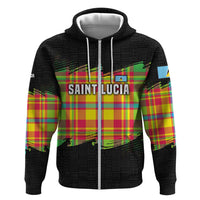 Saint Lucia Parrot Zip Hoodie with Madras Pattern and Cultural Black Motif Design - Wonder Print Shop