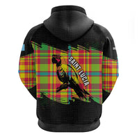 Saint Lucia Parrot Zip Hoodie with Madras Pattern and Cultural Black Motif Design - Wonder Print Shop