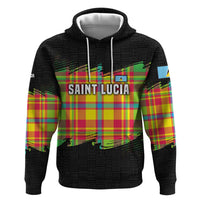Saint Lucia Parrot Zip Hoodie with Madras Pattern and Cultural Black Motif Design - Wonder Print Shop