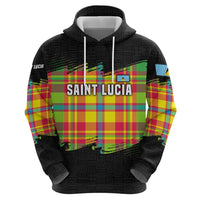 Saint Lucia Parrot Zip Hoodie with Madras Pattern and Cultural Black Motif Design - Wonder Print Shop