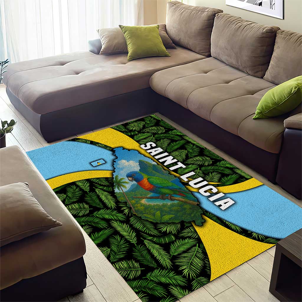 Saint Lucia Parrot Area Rug with Tropical Palm Leaf and Flag Color Wave Design - Wonder Print Shop