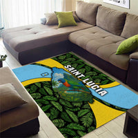 Saint Lucia Parrot Area Rug with Tropical Palm Leaf and Flag Color Wave Design - Wonder Print Shop